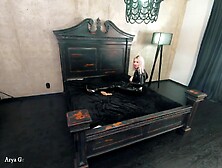 Rubber ebony latex catsuit backstage movie,  haunch high boots and shiny fetish garments