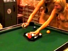 Two Girls Play Pool Naked In A Bar As Guys Watch