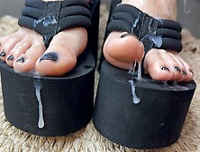 Platform Sandals Footjob And Covered With A Huge Load Of Cum