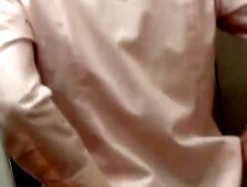 Japanese clerk exhausted from work plays with cunt