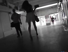 G-string of a red haired gal seen in free upskirt video