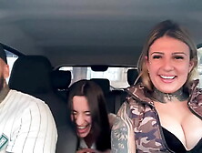 Uber picks up a fresh passenger who just turned 18 with silicone implants and her hubby and they end up having sex in the car in