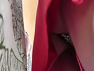 Hot ass blonde in short red dress upskirt