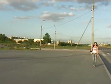 Pick up brunette hair and fuck public