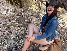 Crossing the creek aly shows off her butt and bazookas