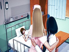 Doctor Fingering Nurse In Front Of Patient At Hospital Room