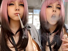 Pink Hair Step Sister Smoking For You (Ask Me For Full Vid)