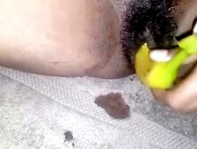 Fallen Angel uses a banana to orgasm and dribble