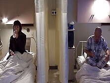 Brunette Japanese Plays With A Dude In The Hospital Before Riding A Big Toy