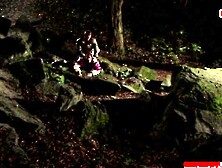 Ebony haired women with natural boobs banged inside the booty outdoor