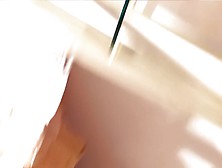 Girl sitting on hunkers and showing shorts upskirt (fake)