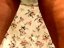 Up petticoat view of angel pissing in diaper