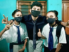 Desi Indian School Friends Preeti and Ishu Hardcore Threesome with Boyfriend BBC Fucking Hindi Audio