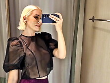 Try On Haul Transparent And Latex Clothes In The Dressing Room.  Public Fetish