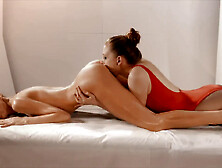 Mia Reese enjoys a sensual massage and pussy licking from Rossy Bush before a strapless dildo session