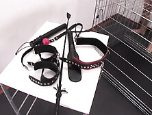 Teenie slave was fisting with a king size dildo