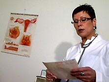 Short-haired MILF doctor with a wet pierced pussy masturbating