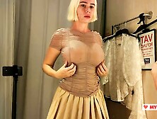 Sexy Try On Haul Transparent Clothes,  Completely See-Through.  At The Mall.  Public Fetish