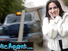 Public Agent thin British Brunette Blows and Mounts after Nearly Getting Run Over by a Runaway Taxi