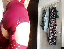 Sexy Latina Having Fun Trying on Clothes and Cutting Them