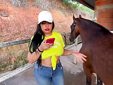 The mare got sick and the vets screw the breasty,  large booty Latin chick owner until that babe squirt two calm her down