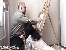 Model Deep Sucking Dick Painter While He Draws Her