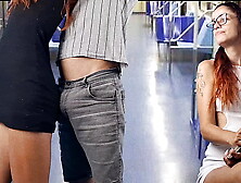 Naughty student lets stranger grope her booty in public!