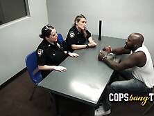 Black bald guy is caught by milf cops at massage place