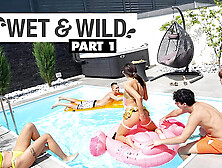 Family Pool Party Group Sex with Mia Trejsi & StepMom Deep Throat Blowjob