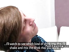 Female agent masturbates with cum on her legs