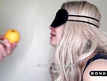 Blindfolded GF Tricked into Sucking Dick and Swallowing Cum