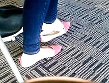 Candid Asian Teen Shoeplay Feet Dangling Pink Flats Part 1