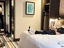 Public Schlong Flash.  The hotel maid was shocked when she saw me jerking off during room cleaning service but agreed to help me