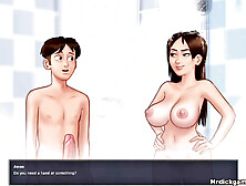 Summertime saga Lady jenny gets her thorat plowed and creampied in the shower