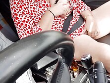 hitchhiker without panties thanks me by wanking her hairy cunt and humongous tits in the car