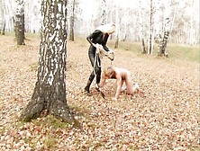 Tall blonde teen 18+ dominates a guy in the forest
