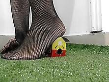 Giantess In Fishnet Stocking Crushing A Village