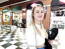 Polish whore licks cock and get drilled in shopping mall