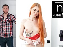 Alluring red-head Influencer Little Dragon takes roommates cock for a live camera experience