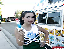 18yo brunette college candy teen with small tits in a car