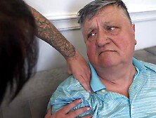 Ebony haired nymphet heals old man from shoulder ache with her magical touch