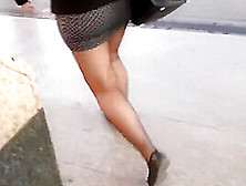 Tight Miniskirt Sheer Black Pantyhose And Flats