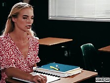 Student Lana Sharapova is creeped out by the janitor when that guy comes on to her. If that babe says no that guy will go after o