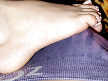 Wifey puts my cock between her feet and massages it