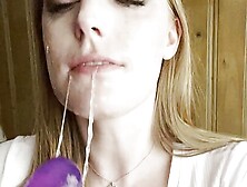 Blonde Slut Rosethorneqos Deepthroats Huge Purple Dildo