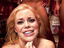 Bum Fucking Gang Bang! Blonde gets Screwed in all three Holes.  Giant Triple Cums On & Blowing!