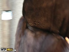 Gal with giant melons blowing in the baths
