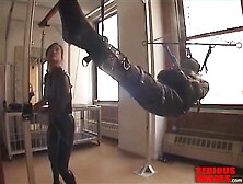 Suspended In Leather Straitjacket Sack