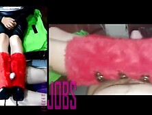 bootjob great jizz! on cute soft warm stuffed high heeled boots by Fetishwife in leather skirt