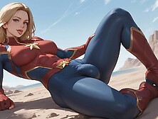 Futanari Captain Marvel Masturbation Selfsuck Cumshots